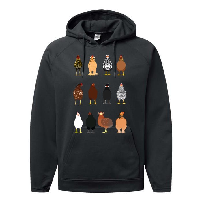 Cute Chicken Breeds Funny Chicken Performance Fleece Hoodie