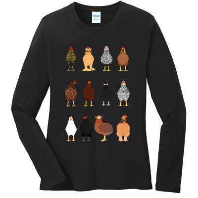 Cute Chicken Breeds Funny Chicken Ladies Long Sleeve Shirt