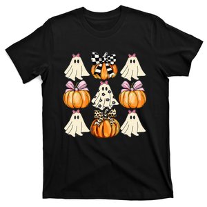 Cute Coquette Bows Ghost Pumpkin Season Halloween Autumn T-Shirt