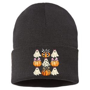 Cute Coquette Bows Ghost Pumpkin Season Halloween Autumn Sustainable Knit Beanie