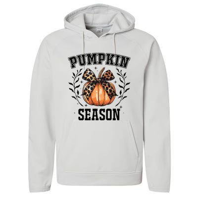 Cute Coquette Bows Pumpkin Season Happy Autumn Fall Leopard Performance Fleece Hoodie