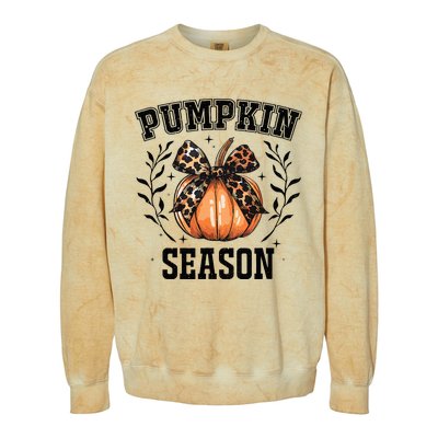 Cute Coquette Bows Pumpkin Season Happy Autumn Fall Leopard Colorblast Crewneck Sweatshirt