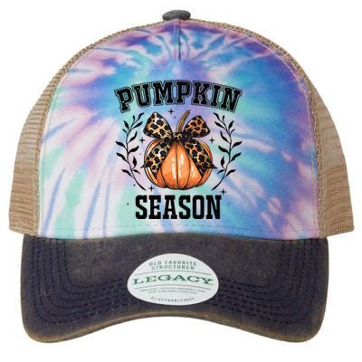 Cute Coquette Bows Pumpkin Season Happy Autumn Fall Leopard Legacy Tie Dye Trucker Hat