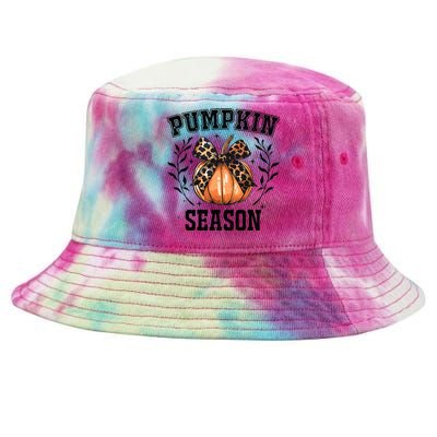 Cute Coquette Bows Pumpkin Season Happy Autumn Fall Leopard Tie-Dyed Bucket Hat