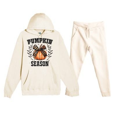 Cute Coquette Bows Pumpkin Season Happy Autumn Fall Leopard Premium Hooded Sweatsuit Set