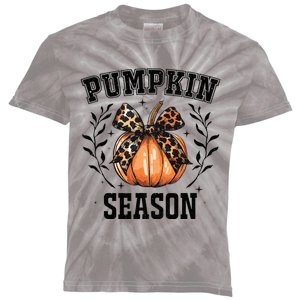 Cute Coquette Bows Pumpkin Season Happy Autumn Fall Leopard Kids Tie-Dye T-Shirt