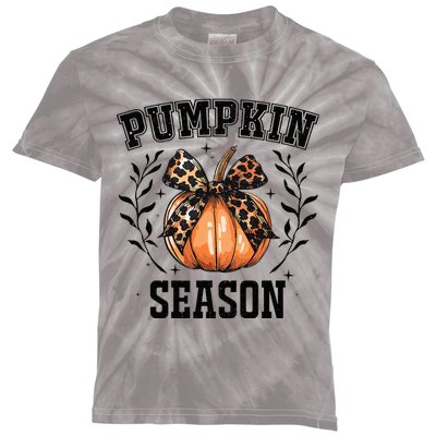 Cute Coquette Bows Pumpkin Season Happy Autumn Fall Leopard Kids Tie-Dye T-Shirt