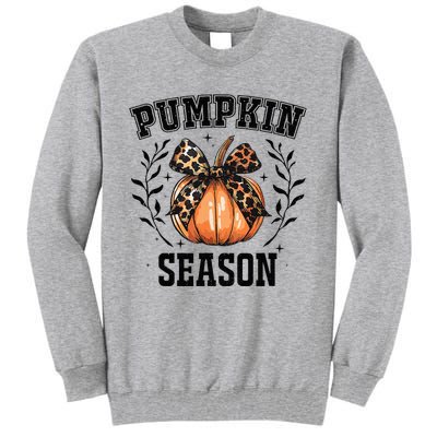 Cute Coquette Bows Pumpkin Season Happy Autumn Fall Leopard Tall Sweatshirt