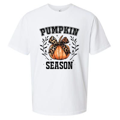 Cute Coquette Bows Pumpkin Season Happy Autumn Fall Leopard Sueded Cloud Jersey T-Shirt