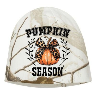 Cute Coquette Bows Pumpkin Season Happy Autumn Fall Leopard Kati - Camo Knit Beanie