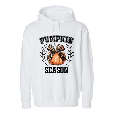 Cute Coquette Bows Pumpkin Season Happy Autumn Fall Leopard Garment-Dyed Fleece Hoodie