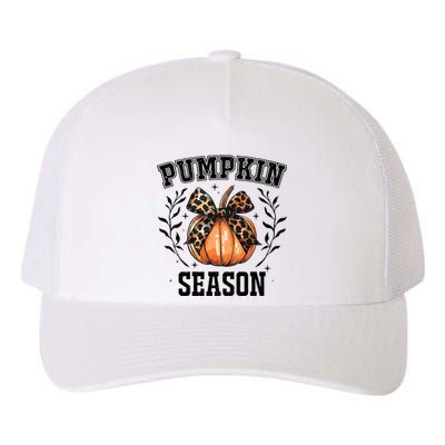 Cute Coquette Bows Pumpkin Season Happy Autumn Fall Leopard Yupoong Adult 5-Panel Trucker Hat