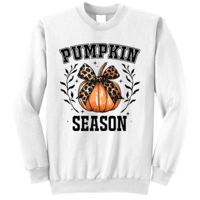 Cute Coquette Bows Pumpkin Season Happy Autumn Fall Leopard Sweatshirt