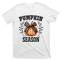 Cute Coquette Bows Pumpkin Season Happy Autumn Fall Leopard T-Shirt