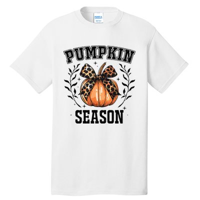 Cute Coquette Bows Pumpkin Season Happy Autumn Fall Leopard Tall T-Shirt