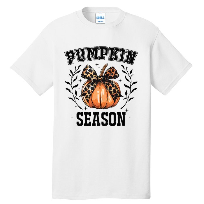 Cute Coquette Bows Pumpkin Season Happy Autumn Fall Leopard Tall T-Shirt