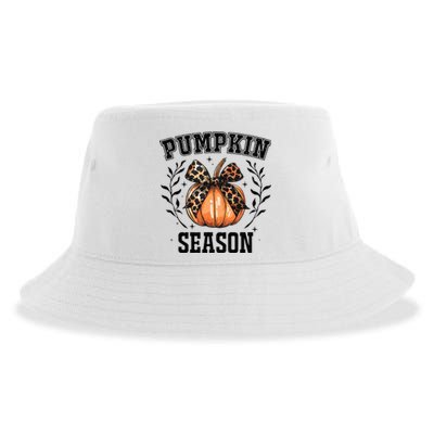 Cute Coquette Bows Pumpkin Season Happy Autumn Fall Leopard Sustainable Bucket Hat