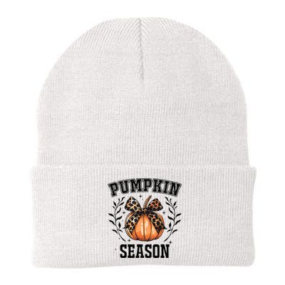 Cute Coquette Bows Pumpkin Season Happy Autumn Fall Leopard Knit Cap Winter Beanie