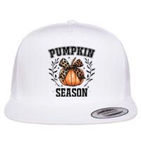 Cute Coquette Bows Pumpkin Season Happy Autumn Fall Leopard Flat Bill Trucker Hat