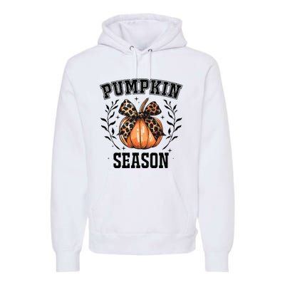 Cute Coquette Bows Pumpkin Season Happy Autumn Fall Leopard Premium Hoodie