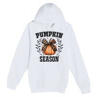 Cute Coquette Bows Pumpkin Season Happy Autumn Fall Leopard Premium Pullover Hoodie