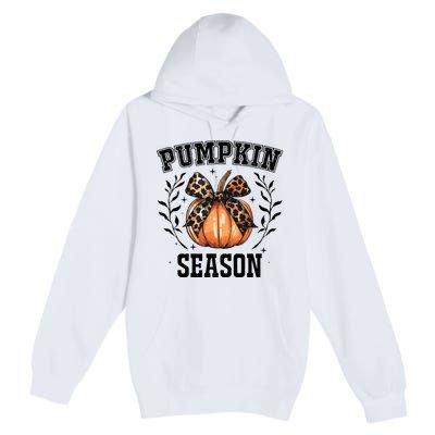 Cute Coquette Bows Pumpkin Season Happy Autumn Fall Leopard Premium Pullover Hoodie