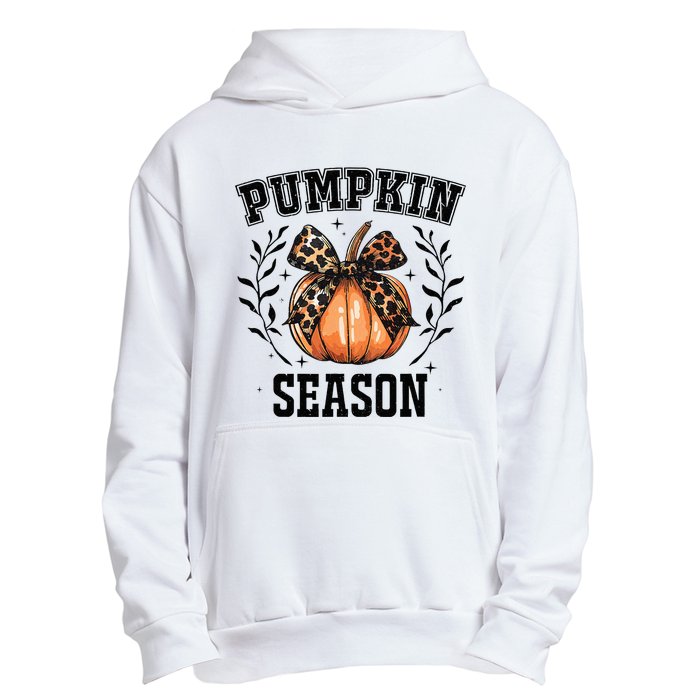 Cute Coquette Bows Pumpkin Season Happy Autumn Fall Leopard Urban Pullover Hoodie