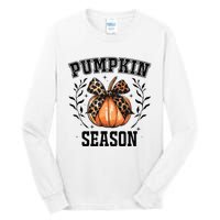 Cute Coquette Bows Pumpkin Season Happy Autumn Fall Leopard Tall Long Sleeve T-Shirt