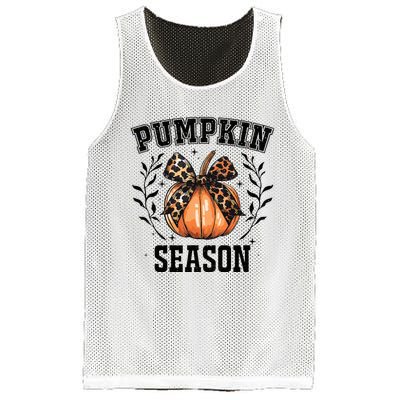 Cute Coquette Bows Pumpkin Season Happy Autumn Fall Leopard Mesh Reversible Basketball Jersey Tank