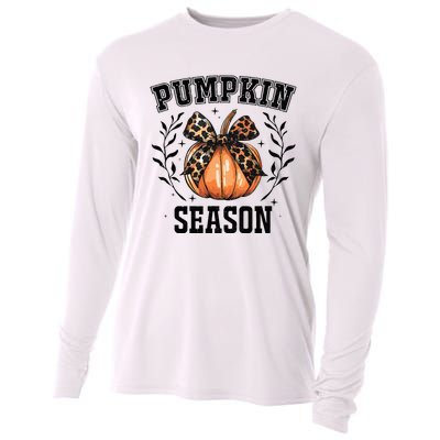 Cute Coquette Bows Pumpkin Season Happy Autumn Fall Leopard Cooling Performance Long Sleeve Crew