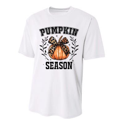 Cute Coquette Bows Pumpkin Season Happy Autumn Fall Leopard Performance Sprint T-Shirt