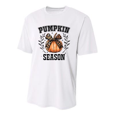 Cute Coquette Bows Pumpkin Season Happy Autumn Fall Leopard Youth Performance Sprint T-Shirt