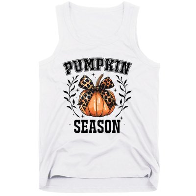 Cute Coquette Bows Pumpkin Season Happy Autumn Fall Leopard Tank Top