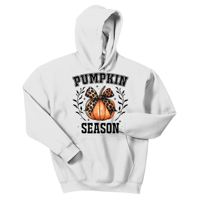 Cute Coquette Bows Pumpkin Season Happy Autumn Fall Leopard Kids Hoodie