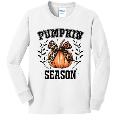 Cute Coquette Bows Pumpkin Season Happy Autumn Fall Leopard Kids Long Sleeve Shirt