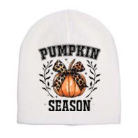 Cute Coquette Bows Pumpkin Season Happy Autumn Fall Leopard Short Acrylic Beanie