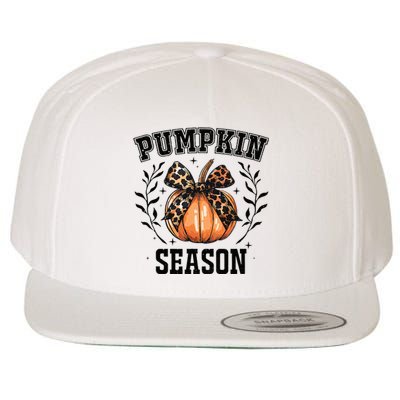 Cute Coquette Bows Pumpkin Season Happy Autumn Fall Leopard Wool Snapback Cap