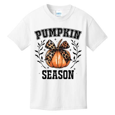 Cute Coquette Bows Pumpkin Season Happy Autumn Fall Leopard Kids T-Shirt