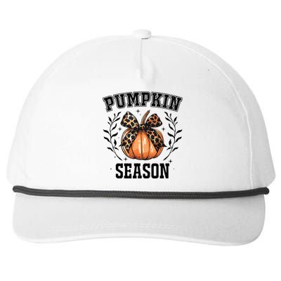 Cute Coquette Bows Pumpkin Season Happy Autumn Fall Leopard Snapback Five-Panel Rope Hat