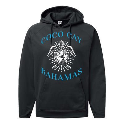 Coco Cay Bahamas Sea Turtle Surfing Vacation Souvenir Performance Fleece Hoodie