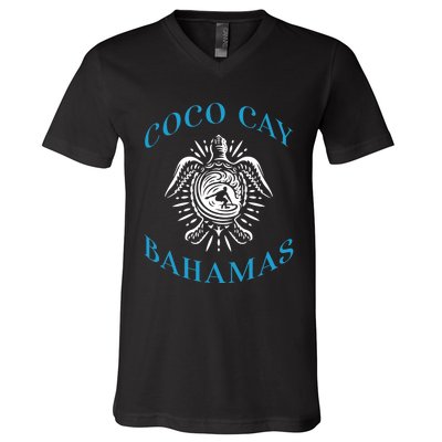 Coco Cay Bahamas Sea Turtle Surfing Vacation Souvenir V-Neck T-Shirt