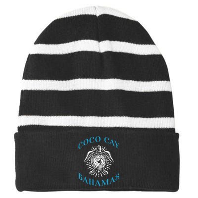 Coco Cay Bahamas Sea Turtle Surfing Vacation Souvenir Striped Beanie with Solid Band