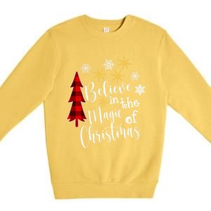 Cute Casual Believe In Magic Of Christmas Tree Buffalo Plaid Great Gift Premium Crewneck Sweatshirt