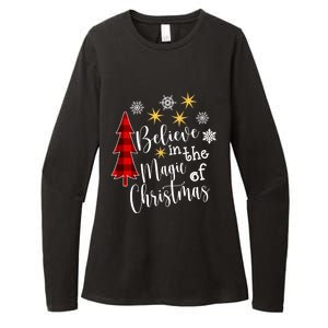 Cute Casual Believe In Magic Of Christmas Tree Buffalo Plaid Great Gift Womens CVC Long Sleeve Shirt