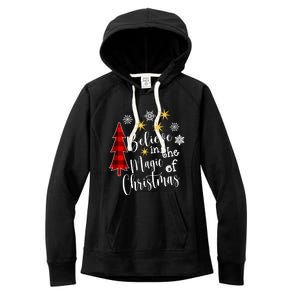 Cute Casual Believe In Magic Of Christmas Tree Buffalo Plaid Great Gift Women's Fleece Hoodie