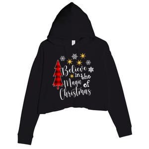 Cute Casual Believe In Magic Of Christmas Tree Buffalo Plaid Great Gift Crop Fleece Hoodie