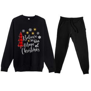 Cute Casual Believe In Magic Of Christmas Tree Buffalo Plaid Great Gift Premium Crewneck Sweatsuit Set