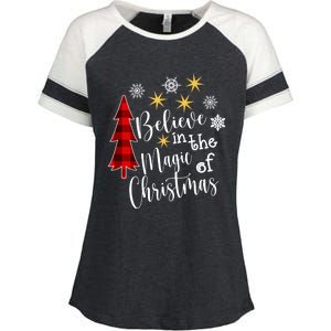 Cute Casual Believe In Magic Of Christmas Tree Buffalo Plaid Great Gift Enza Ladies Jersey Colorblock Tee