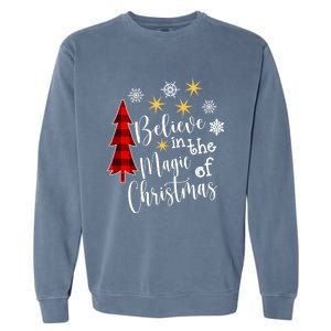 Cute Casual Believe In Magic Of Christmas Tree Buffalo Plaid Great Gift Garment-Dyed Sweatshirt