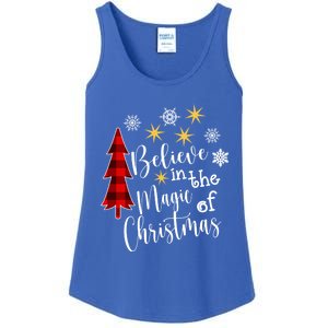 Cute Casual Believe In Magic Of Christmas Tree Buffalo Plaid Great Gift Ladies Essential Tank